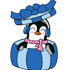 Penguin inside surprise box