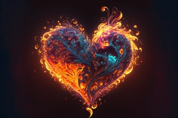 beautiful and abstract burning heart for a passionate valentines card, generative ai