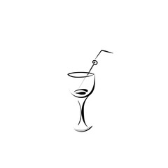 Glass with a straw isolated vector illustration, tattoo, print for clothes and logo design, silhouette on a white background.