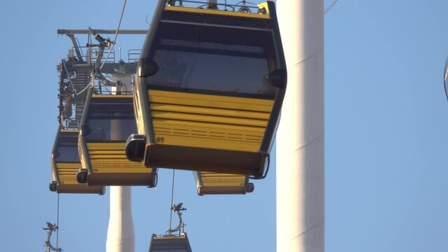 moving cable cars in sunny day. 