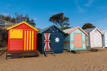 Fototapeta na wymiar Beautiful bathing boxes at Brighton Beach, Melbourne, Australia