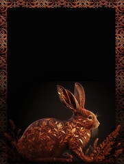 Golden Rabbit with red background wallpaper art design 