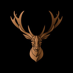 Abstract deer vector illustration isolated on black background. Luxury hunting club logo template. Artistic elegant animal head emblem
