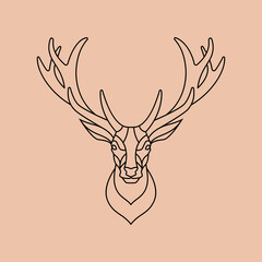 Deer head logo line art illustration vector, minimalistic deer head mascot icon