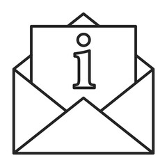 Open envelope with an information sign inside vector isolated. More info in letter icon. Contact for more information.