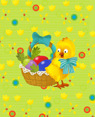 cartoon easter chicken on the meadow illustration