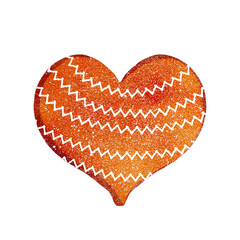 Hand-drawn illustration of heart-shaped ginger cookie with white icing