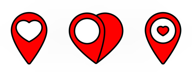 Single red gps pin with heart shape isolated illustration