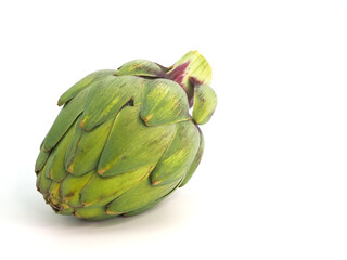 A green artichoke isolated on white background