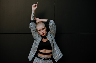 Image of a beautiful woman with bald shaved hair