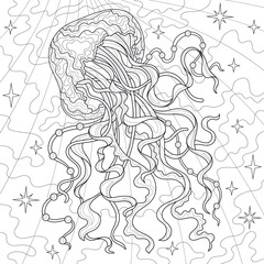 Jellyfish.Coloring book antistress for children and adults. Illustration isolated on white background.Zen-tangle style. Hand draw