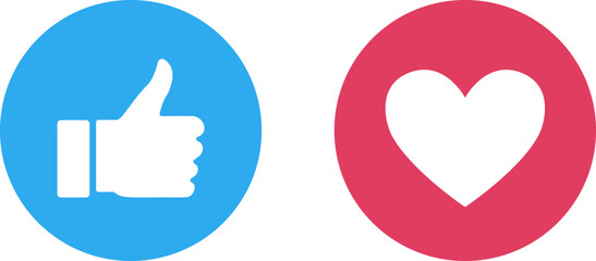 Thumb up and heart icon. Vector like and love icon button symbol for web site design, logo, ui.