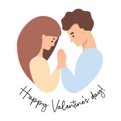 Cute couple in love. Valentine card with girl and man. Happy Valentines day. Vector illustration in flat style of loving young pair.
