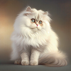 Portrait with Fluffy Cat. Generative AI Art. Persian cat.