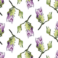 Seamless Watercolor Hand Drawn Magnolia Flowers Pattern