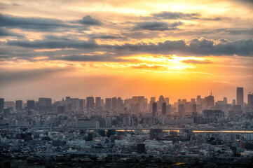 千葉県市川市　アイリンクタワー展望室から望む東京の夕景