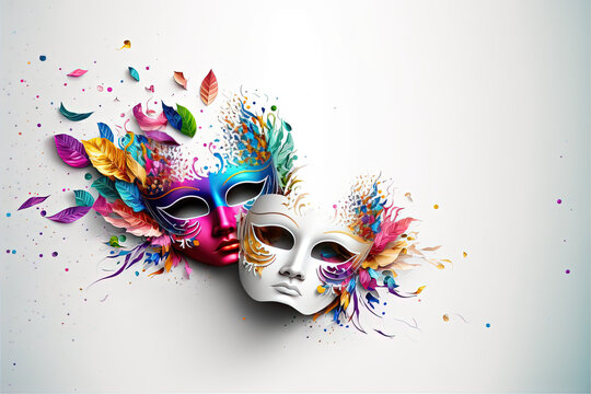 Carnival masks on white background, mardi gras, carnevale, Generative AI