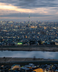 千葉県市川市　アイリンクタワー展望室から望む東京の夕景