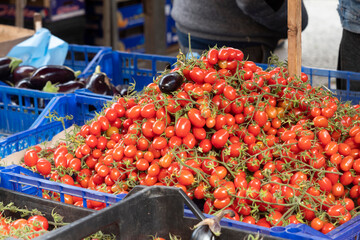 Sicilian tomatoes for sale at the Ballarò market in Palermo