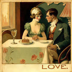 Vintage love illustration, Generative AI
