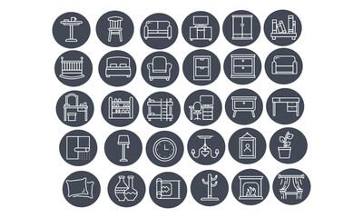 Furniture,home,kitchen,bedroom icons vector set 