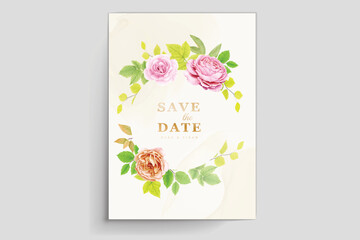 watercolor floral roses and green leaves wedding invitation card set