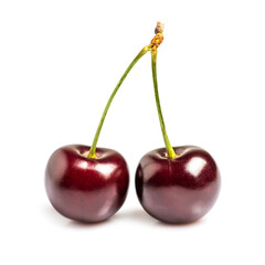 Fresh black sweet cherry fruit on white background.
