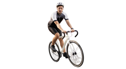 Two male cyclists ride a bicycle in a helmet in a tracksuit, transparent background