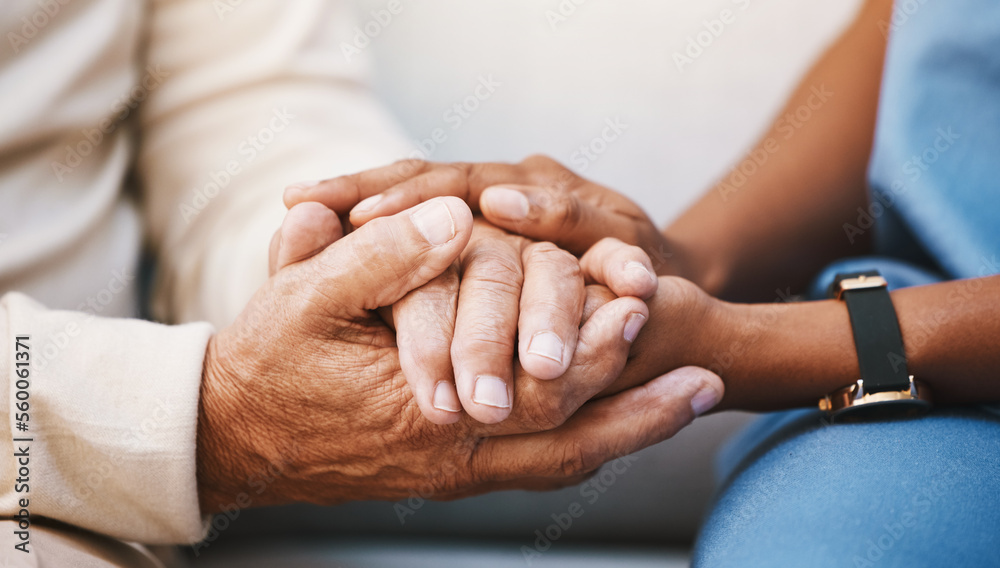 Canvas Prints hands, nurse and doctor with senior patient, empathy and trust for surgery, psychology and healthcar