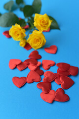Yellow roses and hearts. Valentine's Day