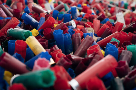 Close-up of colorful shotgun shells