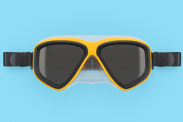 Orange diving mask isolated on a blue background
