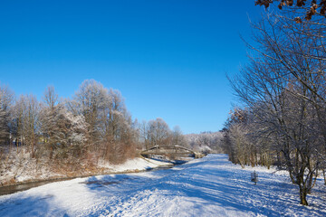 Blick über den Stausee in Sohland an der Spree im Winter	