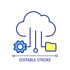 Cloud optimization RGB color icon. Storage adjustment. Database process. Collecting files. Server service. Isolated vector illustration. Simple filled line drawing. Editable stroke. Arial font used
