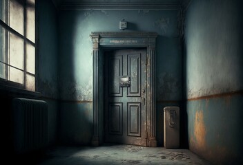 illustration, old and deteriorated door, an image by AI