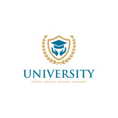 University and academy vector icons. Emblems for high school education graduates in maritime science, or law, laurel wreath, Vector Logo Template