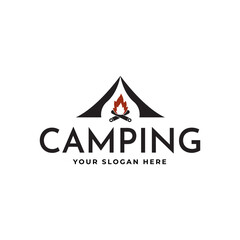 Emblem badge campfire bonfire logo design 