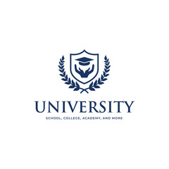Fototapeta premium University and academy vector icons. Emblems for high school education graduates in maritime science, or law, laurel wreath, Vector Logo Template