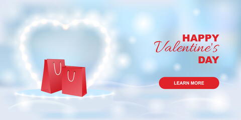 Valentine's day design. Holiday banner, web poster, flyer, stylish brochure, greeting card, cover. Vector illustration on snowy background.