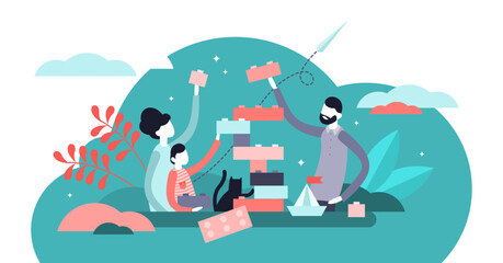 Family play illustration, transparent background. Tiny togetherness activity persons concept. Fun, warm and happy parent or childhood lifestyle.