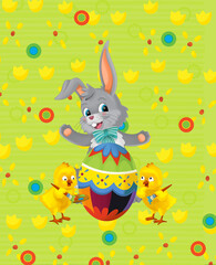 cartoon happy easter bunny rabbit and chicken
