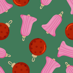 Pink and Red Christmas Ornaments Holiday Seamless Pattern