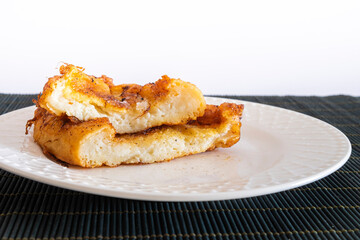 Fried French toast (Torrijas). Typical Spanish Easter sweet. Vertical photography and selective focus