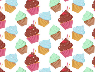 Delicious cupcake pattern . Pattern dessert vector illustration design