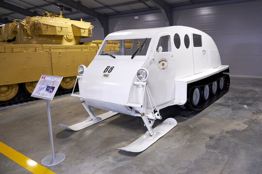 Kubinka, Moscow region, Russia - November 13, 2022: 1943 Bombardier B8 snowmobile at the Museum of Armored Vehicles
