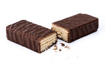Broken chocolate bar isolated on white background