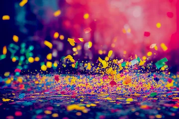Deurstickers Colorful confetti in front of colorful background with bokeh for carnival, Generative AI Art Illustration © Animaflora PicsStock