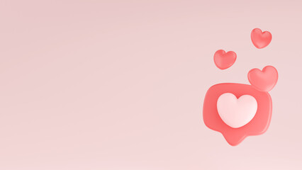 3d social media love heart bubble render - message red heart for web site and store