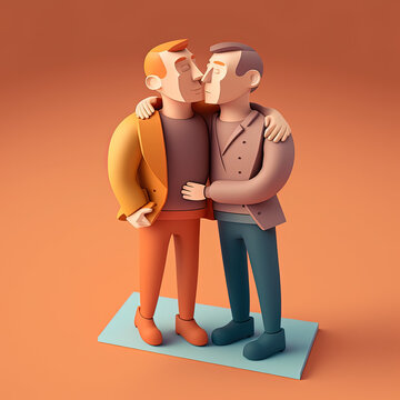 Gay couple in love, illustration, vector, Generative AI