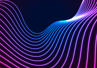 Blue ultraviolet neon wavy lines abstract shiny retro background. Futuristic glowing vector design - obrazy, fototapety, plakaty